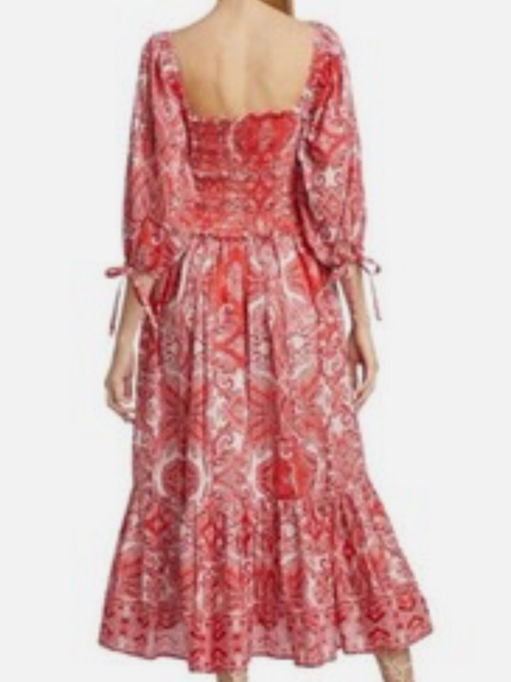 Tuckernuck Cara Cara Jazzy Red White Paisley Print Smocked Midi Dress M - Picture 8 of 13